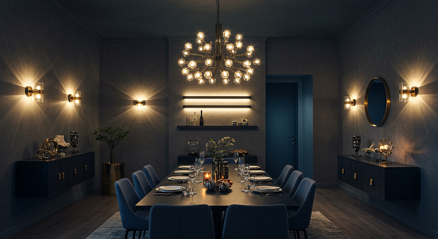 Lampadario design sopra tavolo da pranzo